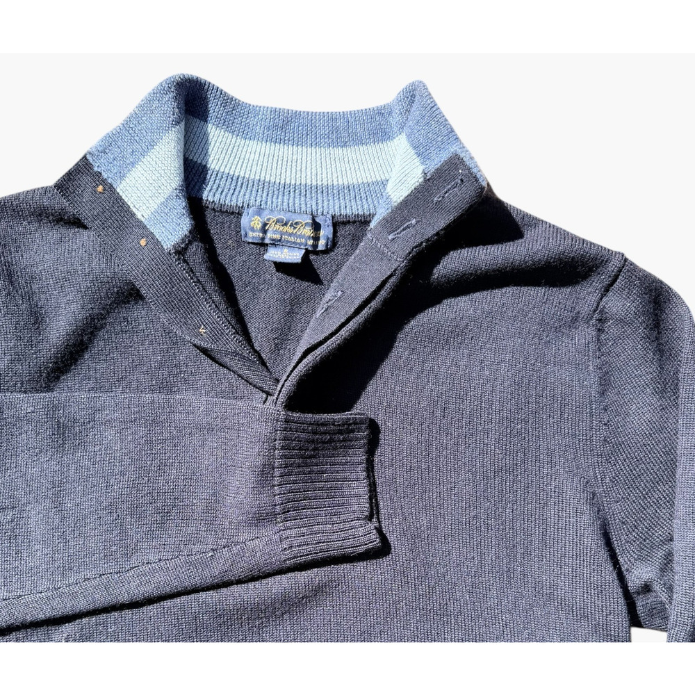 Brooks‎ Brothers 100% Merino Wool 3-Button Mock Neck Sweater Small Black Made I